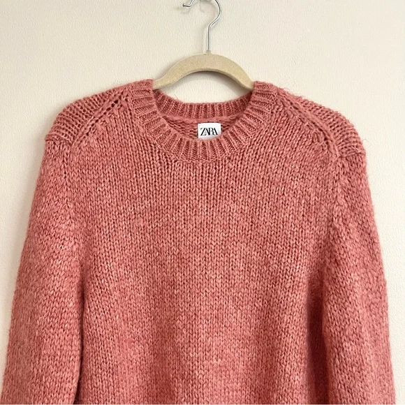 Zara Man Coral Ribbed Knit Pullover Sweater Size Medium - Picture 4 of 9